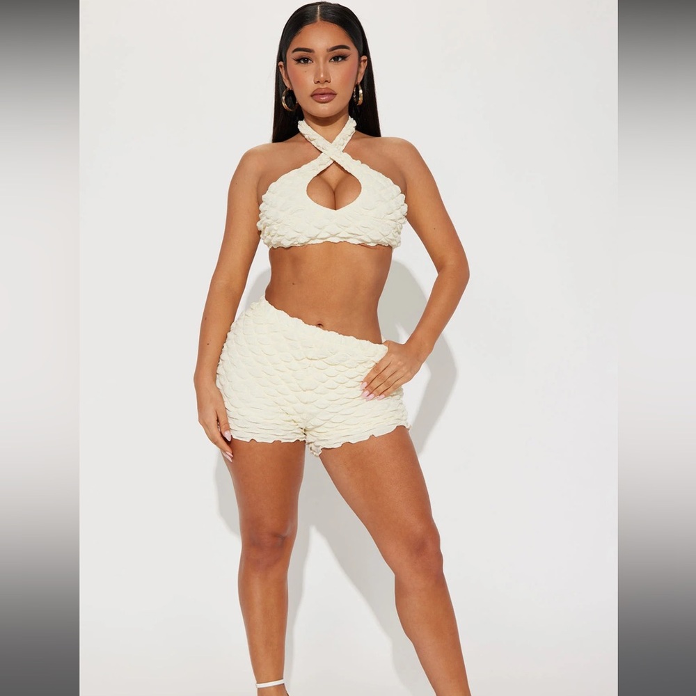 Harlow Bubble Short Set-Cream